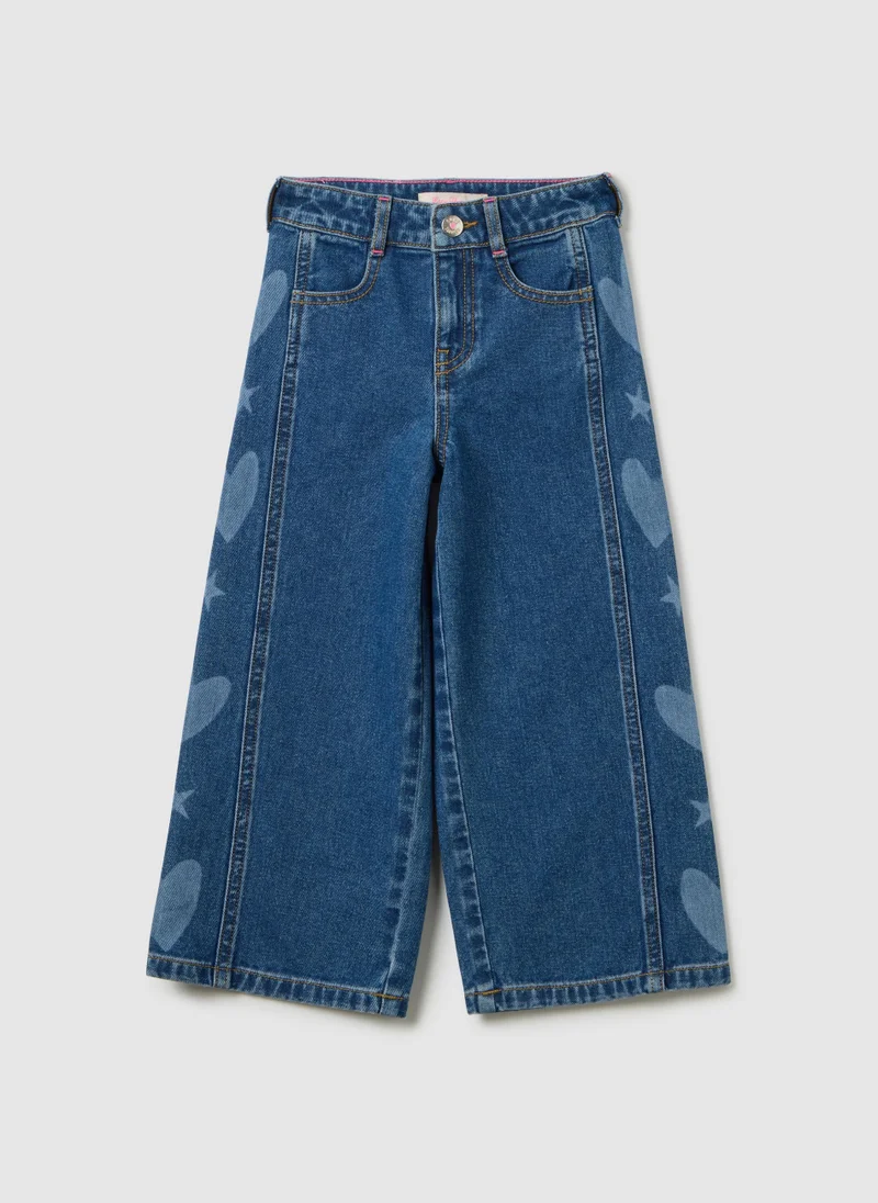 او في اس GIRLS' BLUE COTTON WIDE LEG JEANS