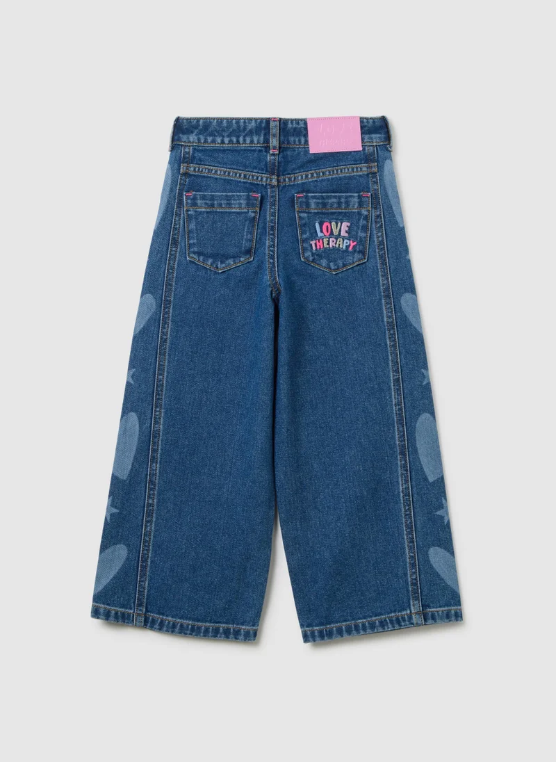 او في اس GIRLS' BLUE COTTON WIDE LEG JEANS