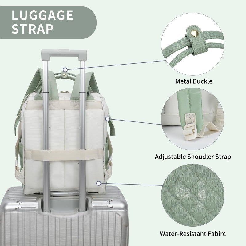 EMPSIGN 17 Inch Laptop Backpack for Women, Work Business Travel Computer College Bags, Large Capacity Water-repellent Quilted Casual Daypack with USB Port, Beige-Light Green - Image 4