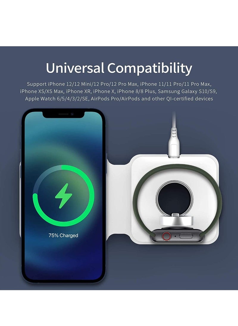 Wireless Charging Pad, Portable 2 in 1 Foldable Charging Dock Power Station for Apple Watch 7/6/5/4/3/2, Multiple Devices Wireless Charger for iPhone 13, 12, Pro, Pro Max, AirPods