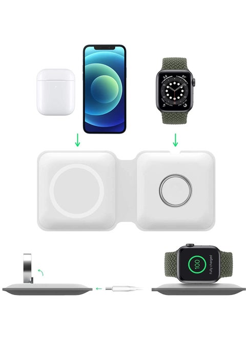 Wireless Charging Pad, Portable 2 in 1 Foldable Charging Dock Power Station for Apple Watch 7/6/5/4/3/2, Multiple Devices Wireless Charger for iPhone 13, 12, Pro, Pro Max, AirPods