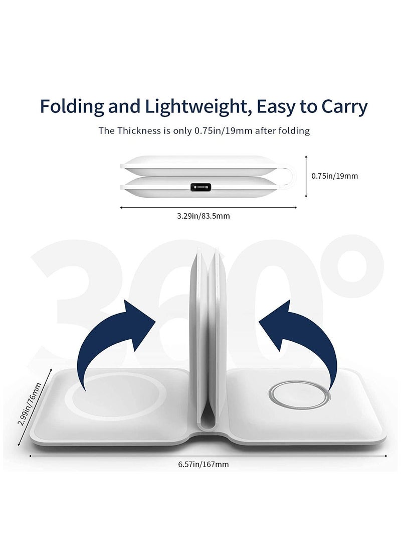 Wireless Charging Pad, Portable 2 in 1 Foldable Charging Dock Power Station for Apple Watch 7/6/5/4/3/2, Multiple Devices Wireless Charger for iPhone 13, 12, Pro, Pro Max, AirPods