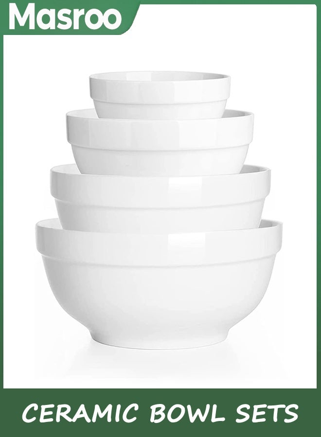 Masroo Porcelain Serving Bowls, 1890/1240/650/355ml Nesting Bowls, White Ceramic Bowl Sets, Versatile Bowls for Kitchen, Scratch Resistant, Thick-edge Non-slip Design, Oven & Microwave & Dishwasher Safe - Image 1