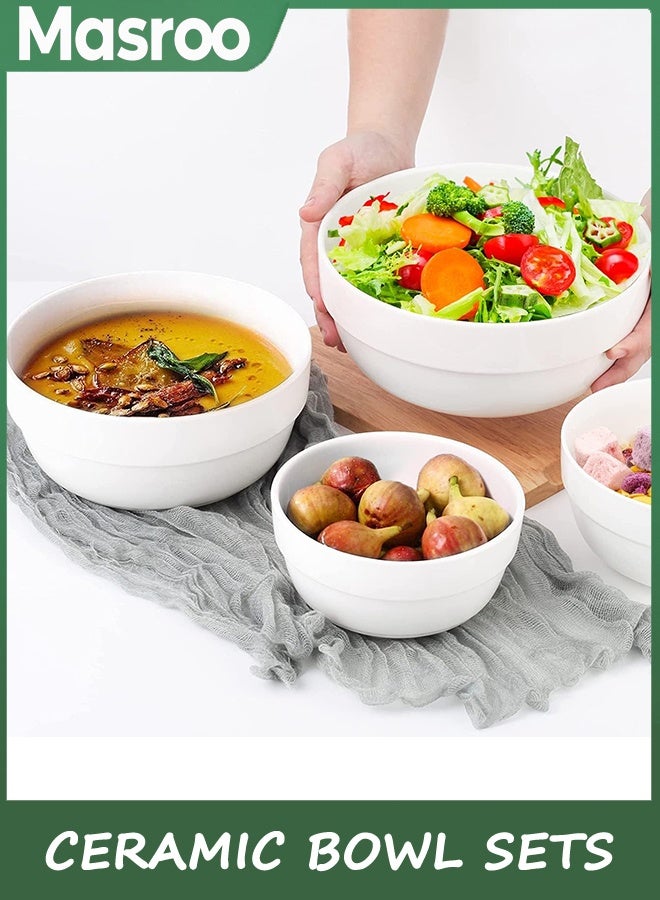 Masroo Porcelain Serving Bowls, 1890/1240/650/355ml Nesting Bowls, White Ceramic Bowl Sets, Versatile Bowls for Kitchen, Scratch Resistant, Thick-edge Non-slip Design, Oven & Microwave & Dishwasher Safe - Image 5