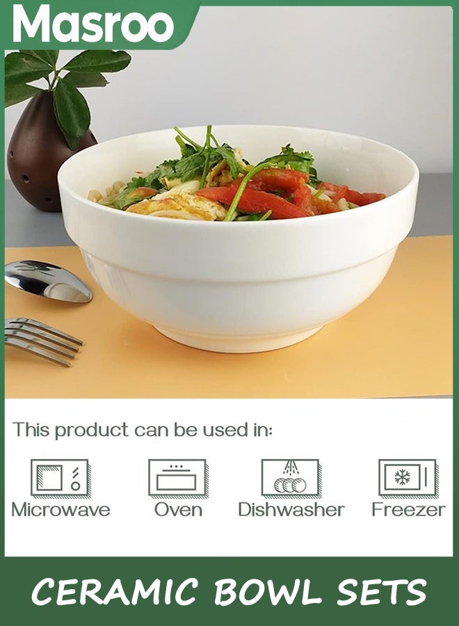 Masroo Porcelain Serving Bowls, 1890/1240/650/355ml Nesting Bowls, White Ceramic Bowl Sets, Versatile Bowls for Kitchen, Scratch Resistant, Thick-edge Non-slip Design, Oven & Microwave & Dishwasher Safe - Image 2