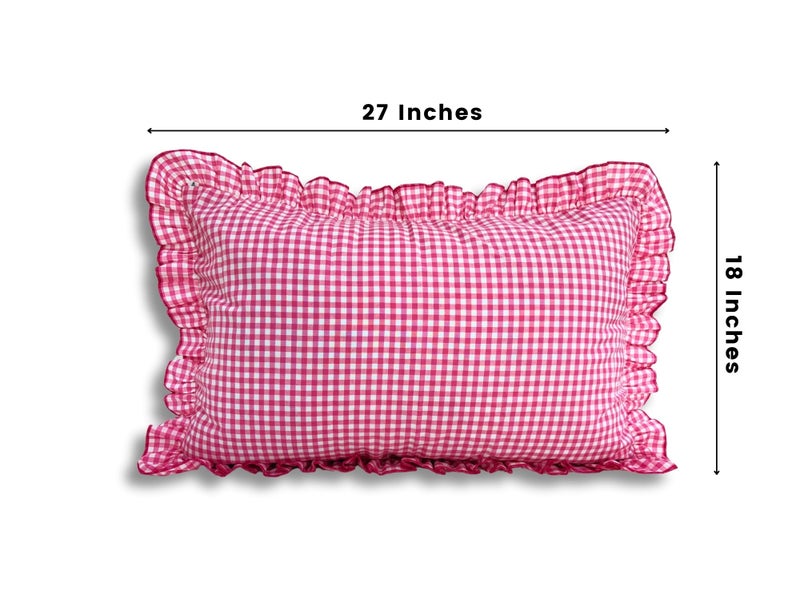 Sleepy Threads Pink Pillow Covers | Pack of 2 | 27x18 Inch, Checkered Throw Pillow Cases with Frill Border | Decorative Pillow Case for Sofa, Living Room, Bedroom, Diwan, and Couch - Image 2