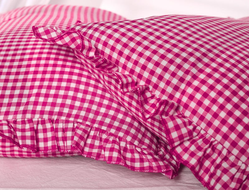 Sleepy Threads Pink Pillow Covers | Pack of 2 | 27x18 Inch, Checkered Throw Pillow Cases with Frill Border | Decorative Pillow Case for Sofa, Living Room, Bedroom, Diwan, and Couch - Image 4