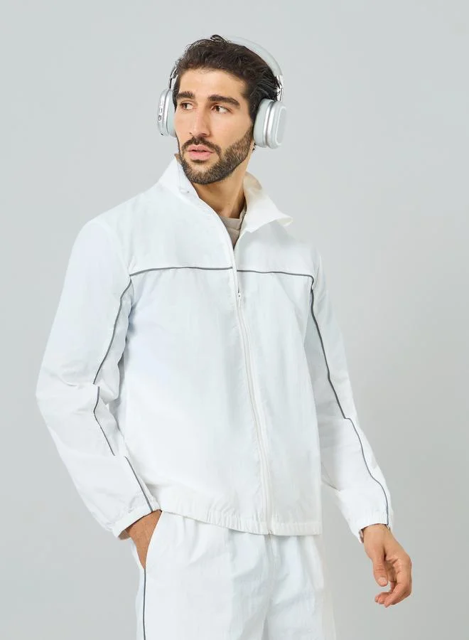 Men White Lightweight Zip-Up Track Jacket