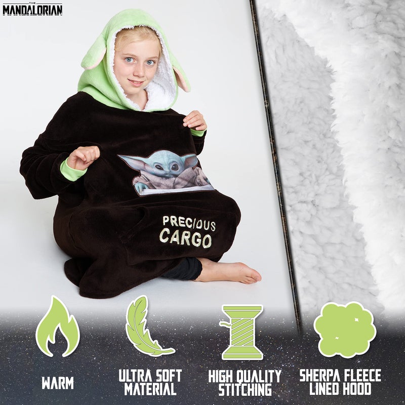 Disney Disney The Mandalorian Blanket Hoodie for Boys Teens  Baby Yoda Fleece Wearable Blanket (Brown/Green) - Image 4