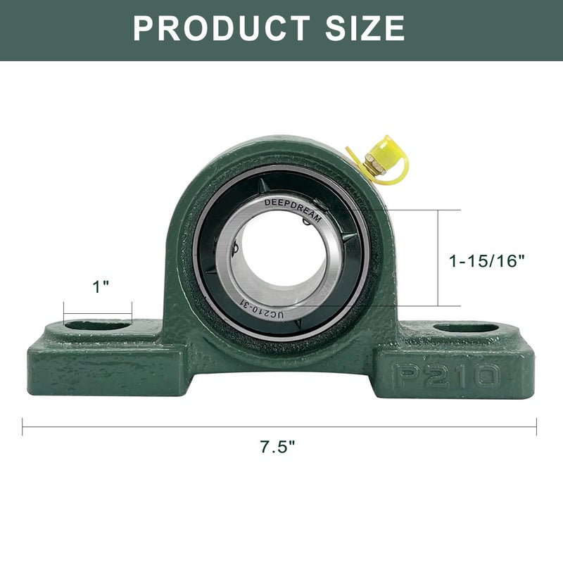 DEEPDREAM 2Pcs UCP210-31 Pillow Block Bearing 1-15/16" inch Shaft Cast Iron p210 Bearings with 1-15/16" Bore Mounted Bearing Block Self Alignment - Image 2