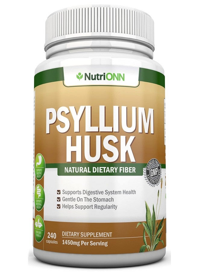 NutriONN Psyllium Husk Capsules 1450Mg Per Serving 240 Capsules Premium Psyllium Fiber Supplement Great For Digestion And Regularity 100% Natural Soluble Fiber - Image 2
