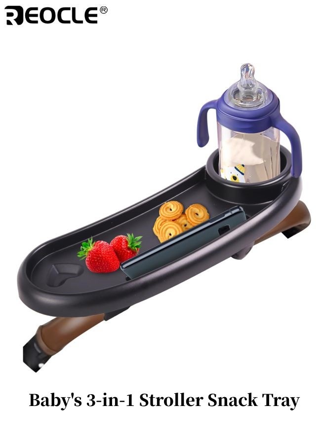 ريوكل صينية وجبات خفيفة 3 في 1 لعربة الطفل بحامل هاتف وتصميم حامل الكوب - ملحق صينية وجبات عالمي بتثبيت آمن لتناول الوجبات الخفيفة - Image 1