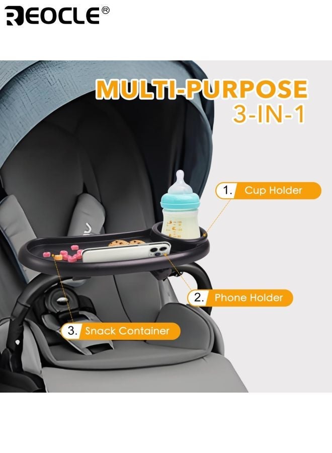 ريوكل صينية وجبات خفيفة 3 في 1 لعربة الطفل بحامل هاتف وتصميم حامل الكوب - ملحق صينية وجبات عالمي بتثبيت آمن لتناول الوجبات الخفيفة - Image 5