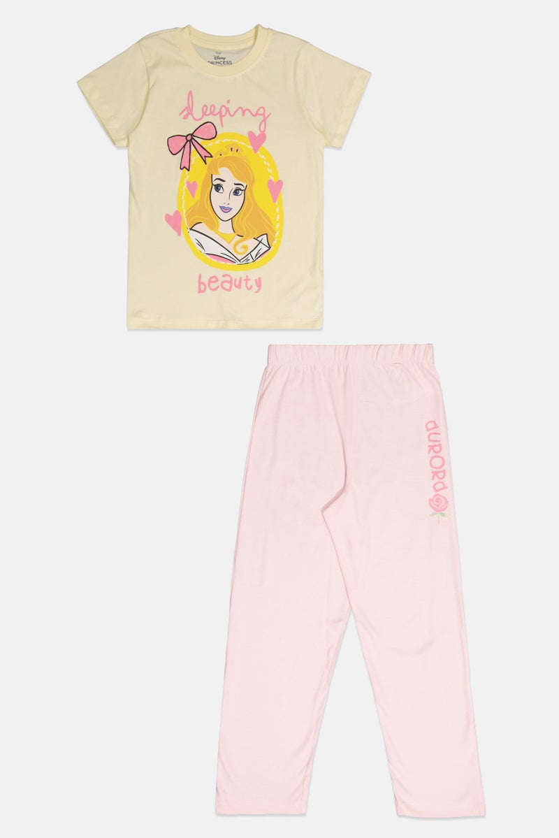 Disney Princess Kids Girl 2 Pcs Graphic Print Top And Bottom Sleepwear Set, Multicolor - Image 3