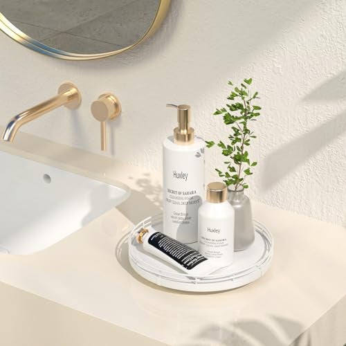 Oroyutor 9 Oak Wood Bathroom Tray for Counter Vanity Tray for Perfume Lotion Candle Makeup Jewelry Sink Soap Holder Turntable Dresser Organizer Countertop Coffee Table Decor Organization and Storage White - Image 3