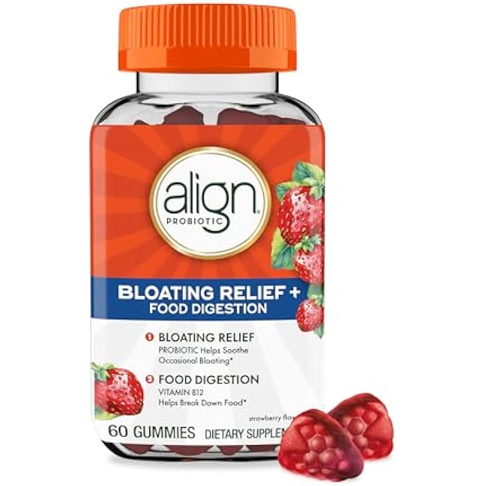 Align Probiotic, Bloating Relief + Food Digestion, Probiotics for Women and Men, Probiotic Helps Soothe Occasional Bloating*, With Vitamin B12 to Help Break Down Food into Cellular Energy*,60 Gummies - Image 1