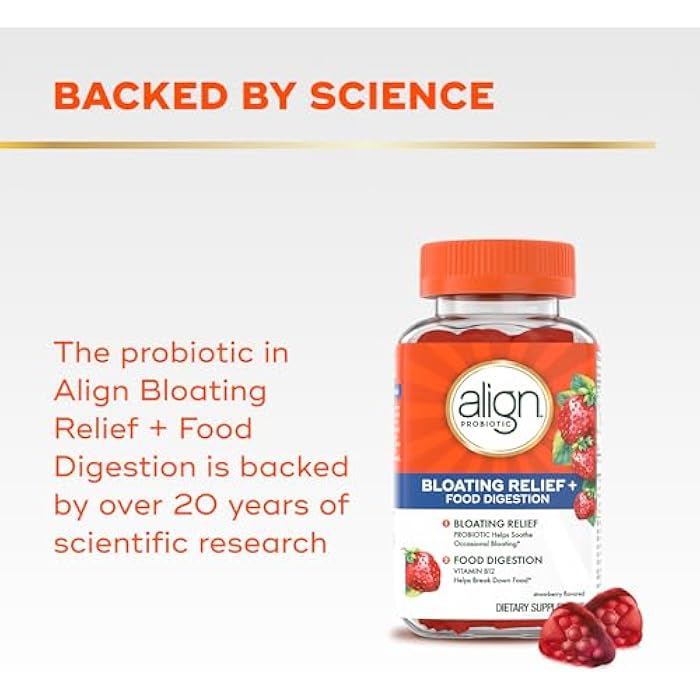 Align Probiotic, Bloating Relief + Food Digestion, Probiotics for Women and Men, Probiotic Helps Soothe Occasional Bloating*, With Vitamin B12 to Help Break Down Food into Cellular Energy*,60 Gummies - Image 5