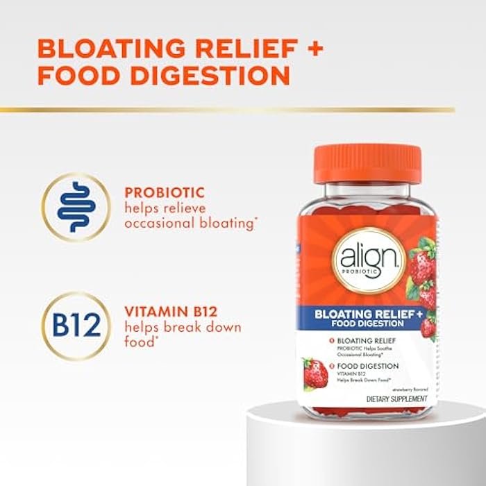 Align Probiotic, Bloating Relief + Food Digestion, Probiotics for Women and Men, Probiotic Helps Soothe Occasional Bloating*, With Vitamin B12 to Help Break Down Food into Cellular Energy*,60 Gummies - Image 2