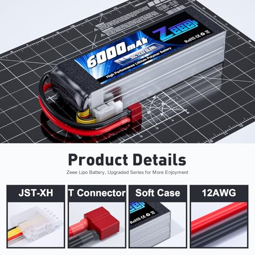 Zeee 4S Lipo Battery 6000mAh 60C 14.8V Soft Case Battery with T Connector Compatible with RC Plane Quadcopter Airplane Helicopter Car Truck Boat - Image 3