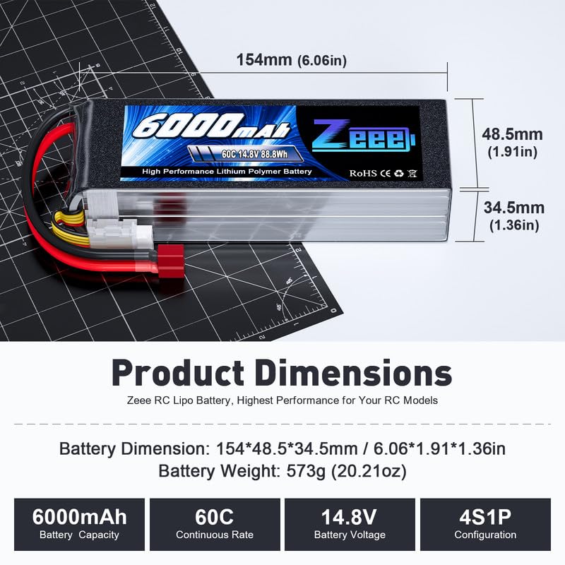 Zeee 4S Lipo Battery 6000mAh 60C 14.8V Soft Case Battery with T Connector Compatible with RC Plane Quadcopter Airplane Helicopter Car Truck Boat - Image 2