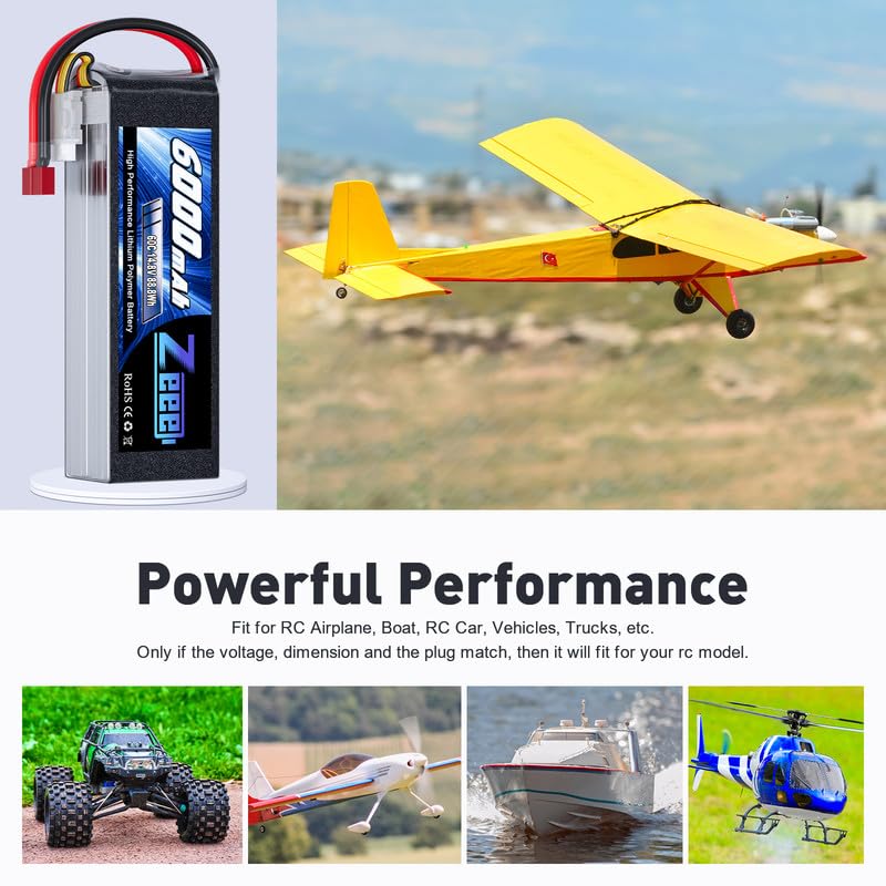 Zeee 4S Lipo Battery 6000mAh 60C 14.8V Soft Case Battery with T Connector Compatible with RC Plane Quadcopter Airplane Helicopter Car Truck Boat - Image 5