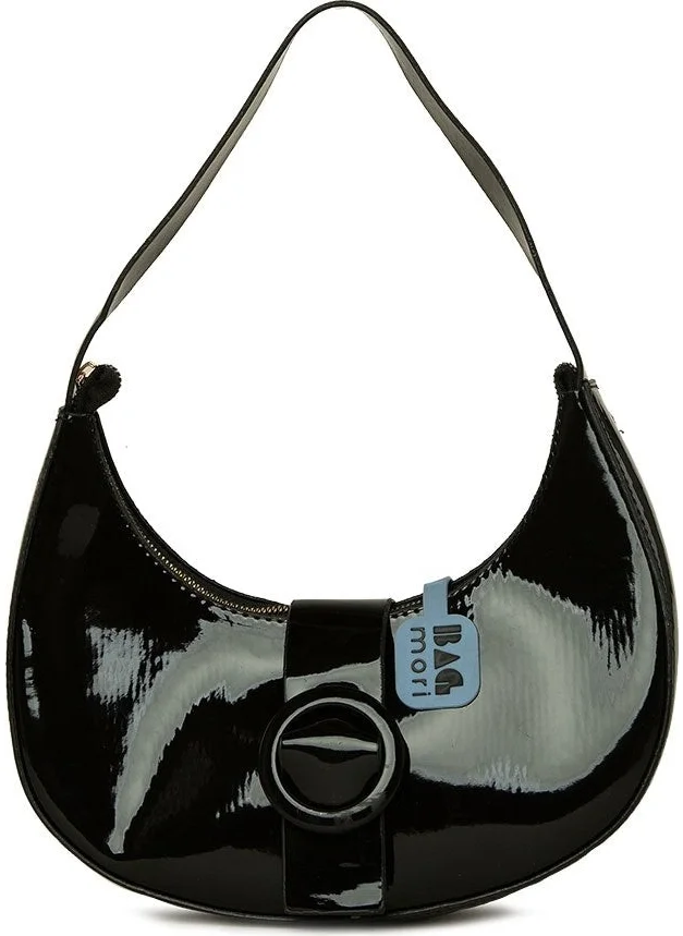 باجموري Black Oval Accessory Oval Patent Leather Baguette