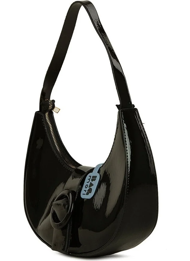 باجموري Black Oval Accessory Oval Patent Leather Baguette