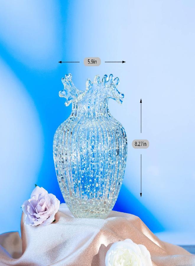 Handmade Glass Flower Vase Luminous Waves Mouth Decorative Vase Vintage Home Decor Rustic Farmhouse Decorations Living Room,Dining Room,Fireplace,Shelf  - Image 2