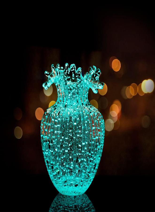 Handmade Glass Flower Vase Luminous Waves Mouth Decorative Vase Vintage Home Decor Rustic Farmhouse Decorations Living Room,Dining Room,Fireplace,Shelf  - Image 1
