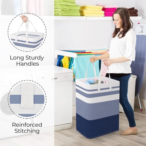 StorageRight Laundry Basket Hamper Large Collapsible Laundry Hamper with Easy Carry Handles，Freestanding Clothes Hampers for Laundry, Bedroom, Dorm, Clothes, Towels, 75L, Gradient Blue - Image 4