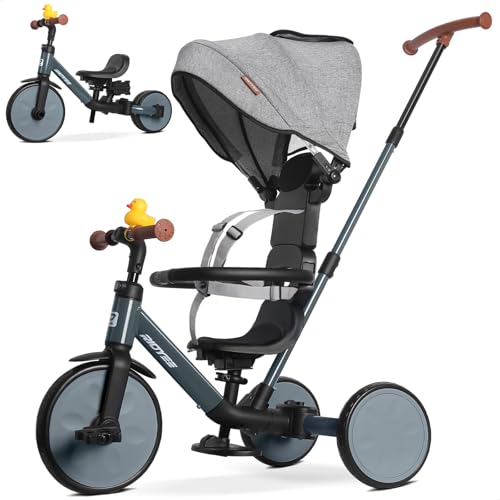 RIDYEE 8in1 Tricycle for 155 Years ToolFree Switch Toddler Tricycle with Parent Steering Control Handle for 15 to 5 Yrs Toddler Trike 153 Years with 5Point Harness and Large Canopy Grey - Image 1