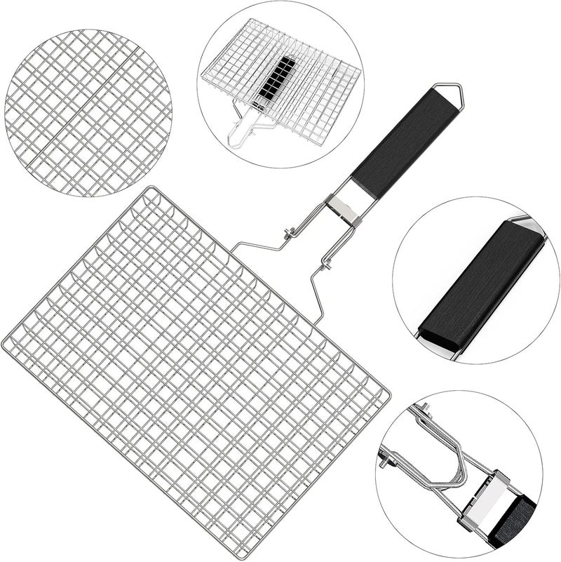 Linkidea Square Portable BBQ Grill Basket, Stainless Steel Fish Barbecue Accessories with Removable Secure Locking Handle, Picnic Grill Rack for Outdoor Cooking Vegetables Fishes Shrimp - Image 5