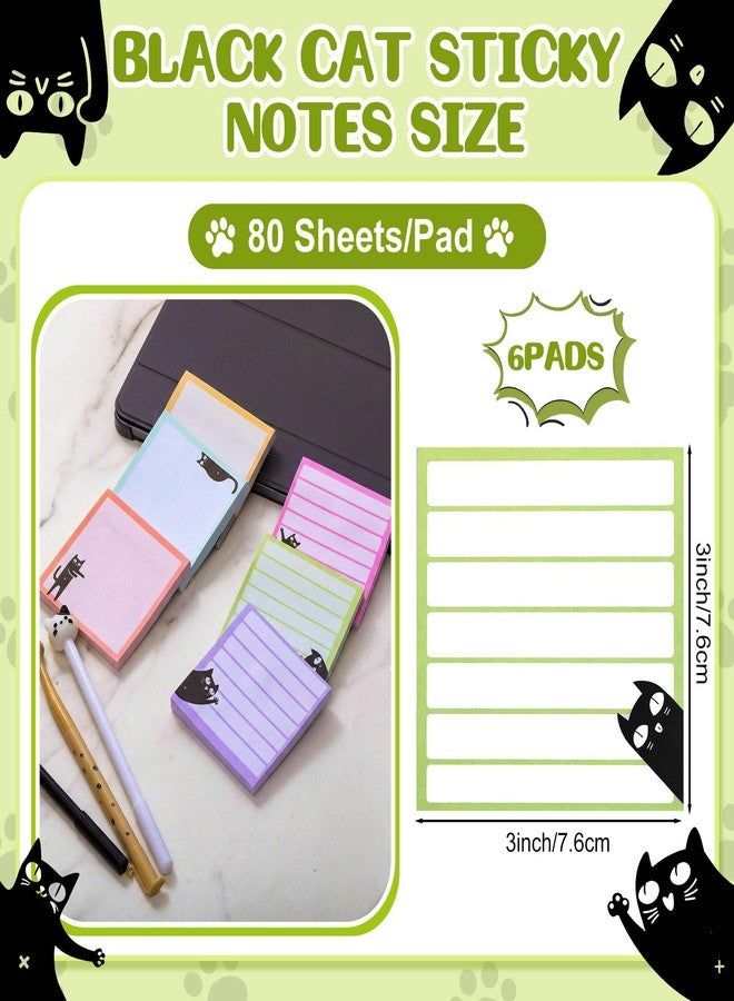 YooNotee 12 Pcs Cat Office Supplies Included 6 Pcs Kawaii Pens, 0.5 mm Black Ink Writing Pens, 6 Pads Sticky Notes, 3 x 3 Inch Cute Self Stick Office School Supplies Gifts for Cat Lovers - Image 3