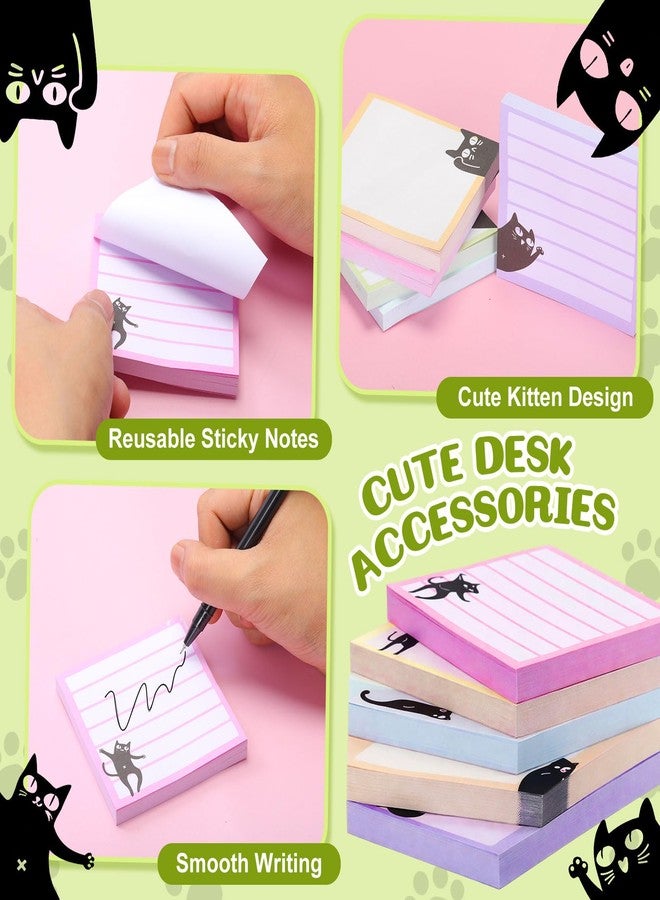 YooNotee 12 Pcs Cat Office Supplies Included 6 Pcs Kawaii Pens, 0.5 mm Black Ink Writing Pens, 6 Pads Sticky Notes, 3 x 3 Inch Cute Self Stick Office School Supplies Gifts for Cat Lovers - Image 4
