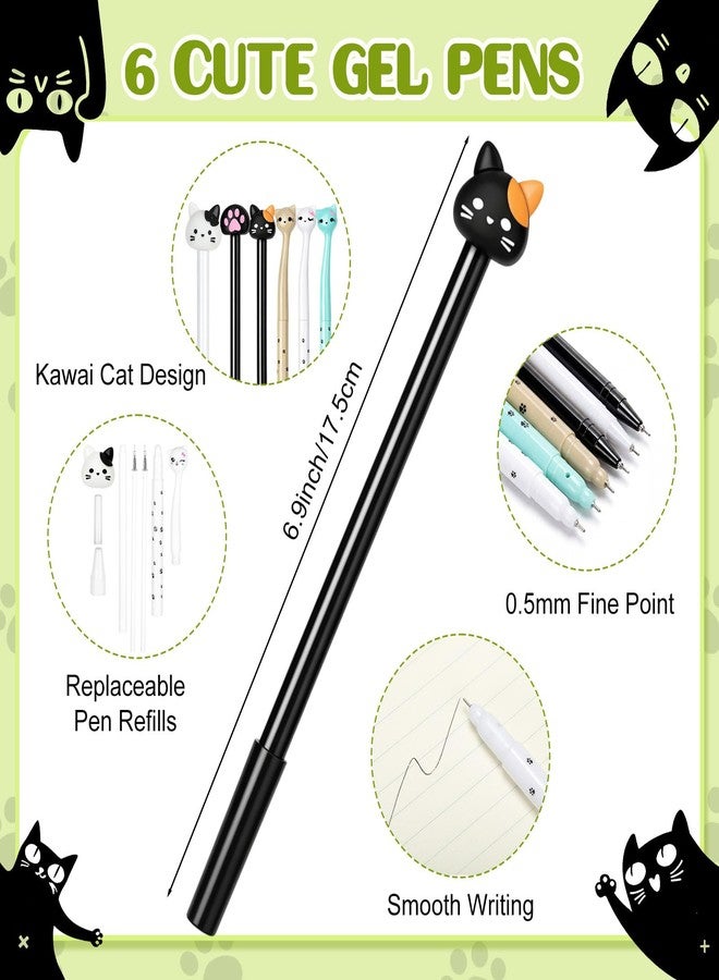 YooNotee 12 Pcs Cat Office Supplies Included 6 Pcs Kawaii Pens, 0.5 mm Black Ink Writing Pens, 6 Pads Sticky Notes, 3 x 3 Inch Cute Self Stick Office School Supplies Gifts for Cat Lovers - Image 2