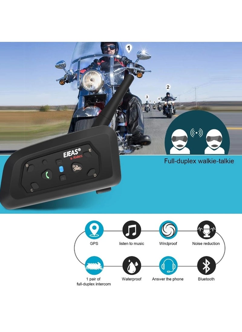 EJEAS - V6 PRO Bluetooth Motorcycle Helmet Intercom Headset with 1200M BT Interphone Communicator for 6 Riders Waterproof - Image 1