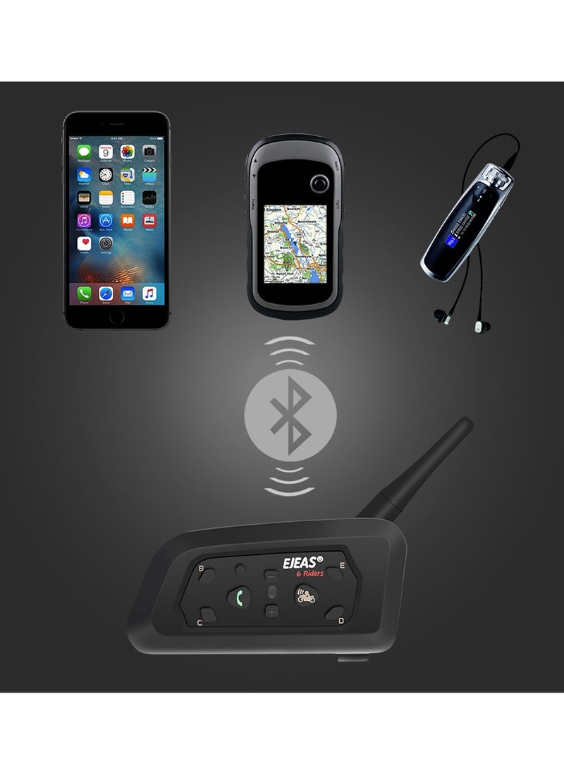 EJEAS - V6 PRO Bluetooth Motorcycle Helmet Intercom Headset with 1200M BT Interphone Communicator for 6 Riders Waterproof - Image 1