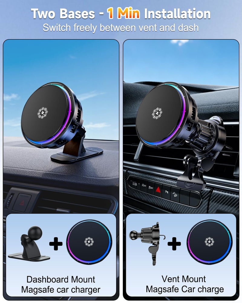 WEKEFON 2026 Upgraded TEC & Fan Cooling Magnetic Wireless Car Charger, For Qi2 15W Magsafe Car Mount Charger, Air Vent Dashboard Fast Charging Car Phone Holder for iPhone 17/16/15/14/13/12, Samsung ï¼† Pixel - Image 3