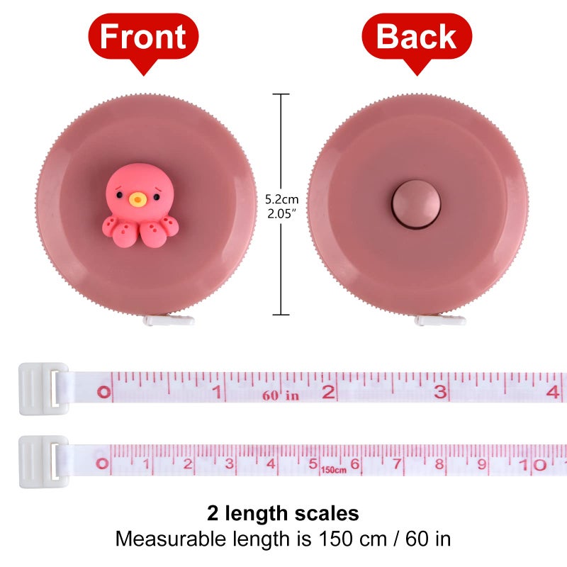 ASTARON 4 Pcs Soft Measuring Tape for Body Measurements Retractableï¼ŒCute Tape Measures Tailor Measuring Tape for Sewing 60 in / 1.5 M Tailors Measure Tape with Fractions Measure Ruler for Sewing - Image 2