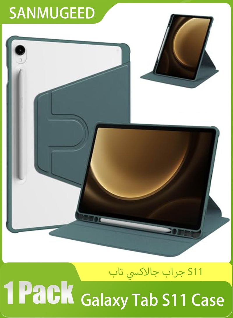 سانموجيد جراب لجهاز Samsung Galaxy Tab S11 SM-X730 SM-X736B الجديد لعام 2025، غطاء خلفي شفاف قابل للدوران مع حامل قلم رصاص، جراب أكريليك من جلد البولي يوريثان القابل للطي مع غطاء بحامل دوار - Image 1