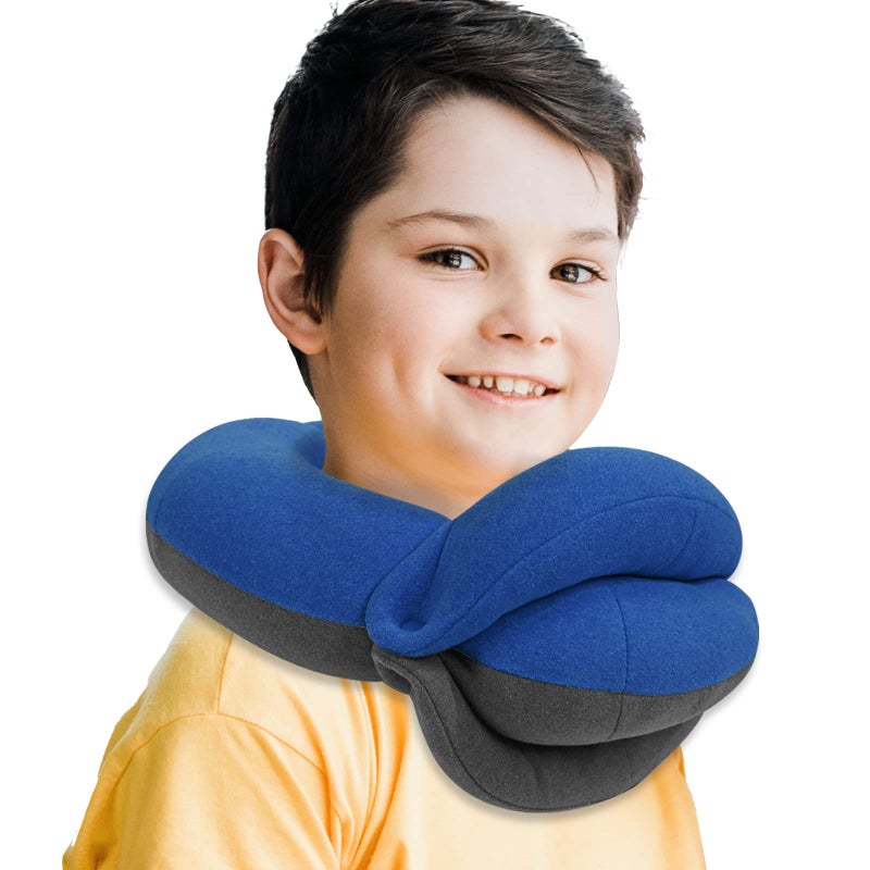 BUYUE Kids Travel Pillows for Airplane 360 Head Support Sleeping Essentials for Boys Long Flight SkinFriendly Soft Neck Pillow for Traveling in Car Seat Small Blue Grey 4090 lbs