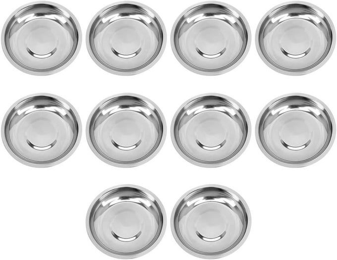STAINLESS STEEL SAUCIER 10PCS ROUND MINI APPETIZER PLATES SAUCERS DISHES 39INCH DURABLE DISHWASHER SAFE