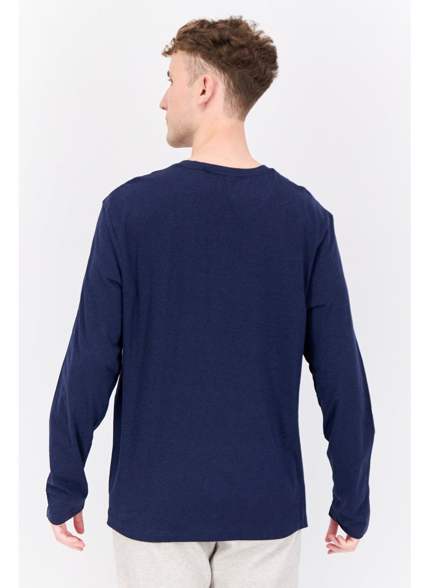 Alexander Julian - Men Split Neck Long Sleeves Heather T-Shirt, Navy - Image 1