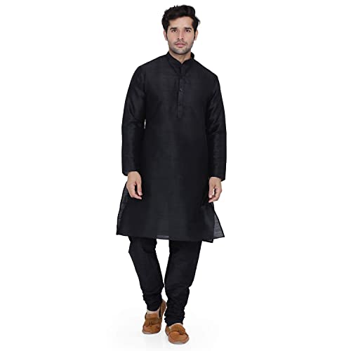 Royal Kurta Men's Silk Blend Kurta & Churidaar Pyjama Set (38, Black) - Image 1