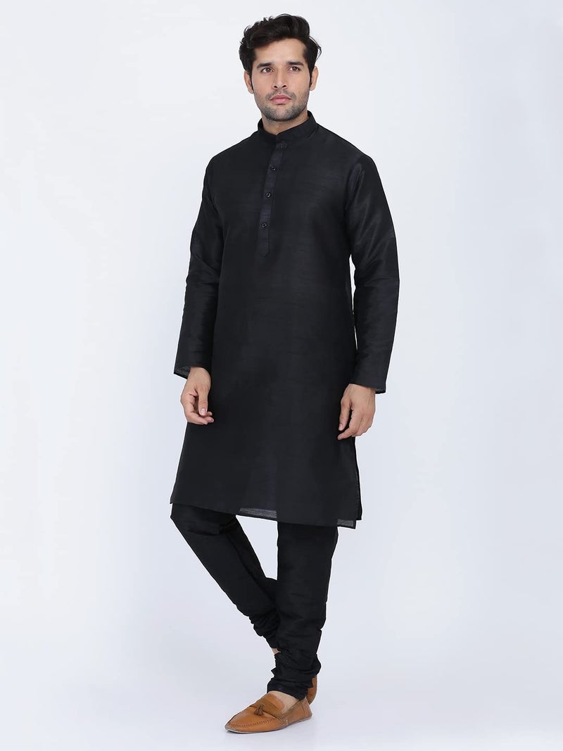 Royal Kurta Men's Silk Blend Kurta & Churidaar Pyjama Set (38, Black) - Image 4