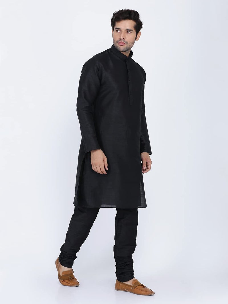 Royal Kurta Men's Silk Blend Kurta & Churidaar Pyjama Set (38, Black) - Image 5