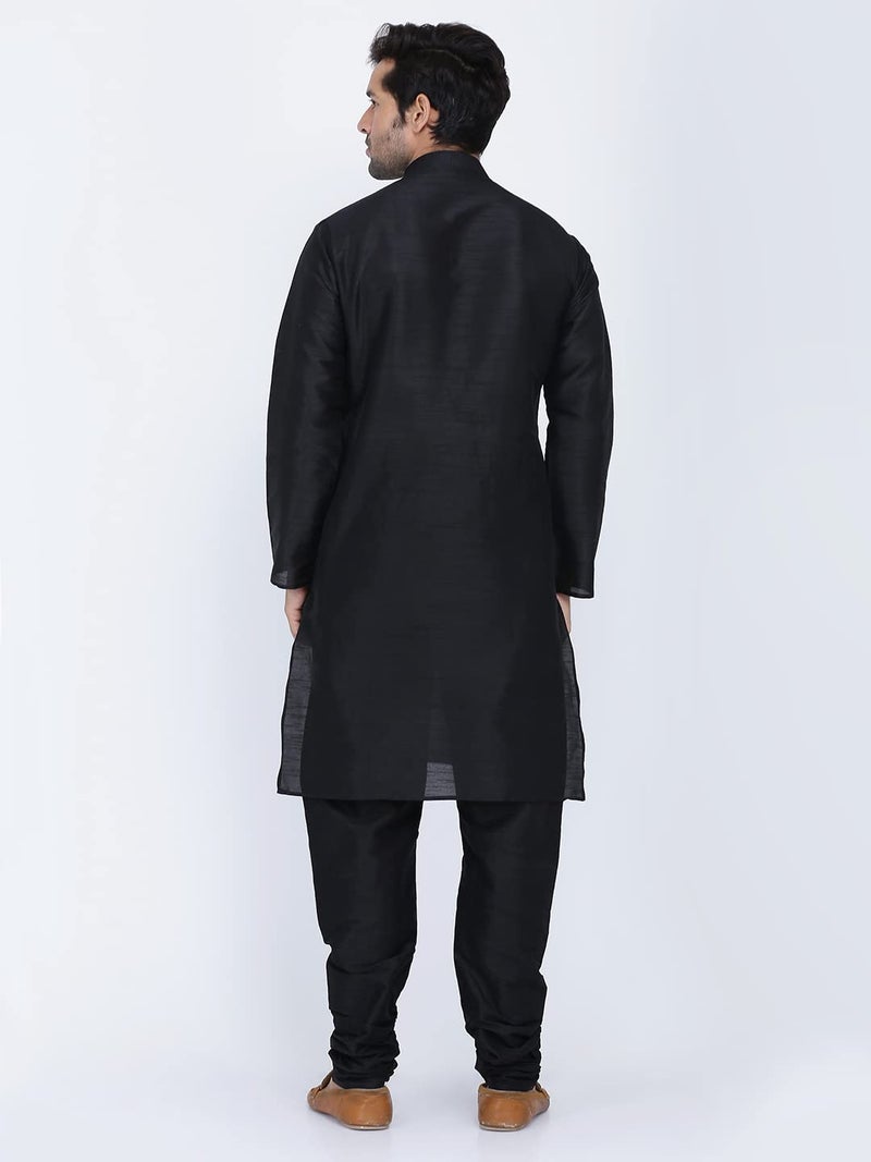 Royal Kurta Men's Silk Blend Kurta & Churidaar Pyjama Set (38, Black) - Image 3