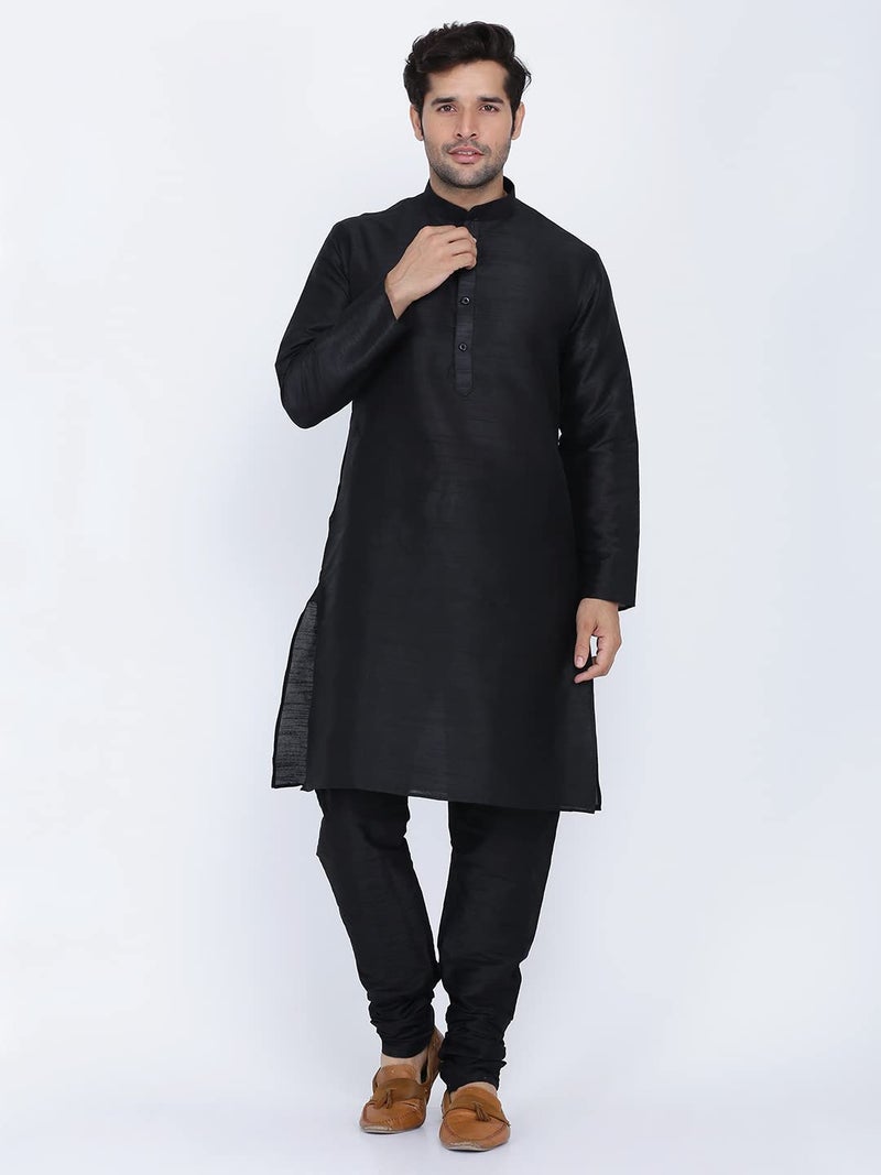 Royal Kurta Men's Silk Blend Kurta & Churidaar Pyjama Set (38, Black) - Image 2