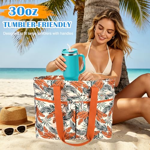 HUANLANG Large Beach Bags for Women Pool Bag with Zipper Waterproof Sandproof Beach Tote Travel Bag with Wet Pocket - Image 3