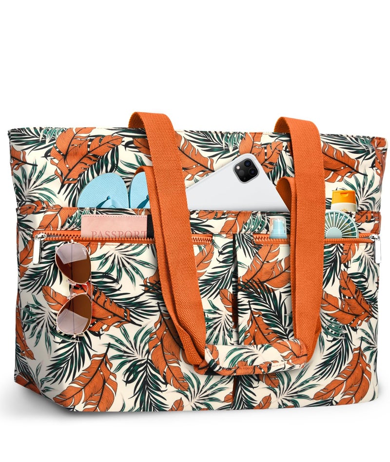 HUANLANG Large Beach Bags for Women Pool Bag with Zipper Waterproof Sandproof Beach Tote Travel Bag with Wet Pocket - Image 2